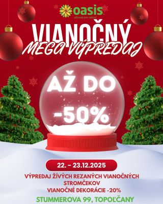 🎄 VEĽKÝ VIANOČNÝ VÝPREDAJ v OASIS 🎄 👉 rezané vianočné stromčeky až do -50 % – posledné kusy! 👉 vianočné dekorácie -20 % Už...